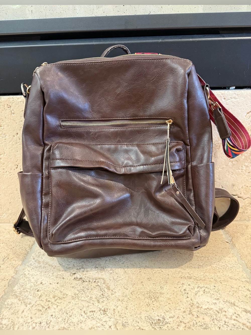 Modern+Chic Brown Vegan Leather Convertible Backpack Purse - READ